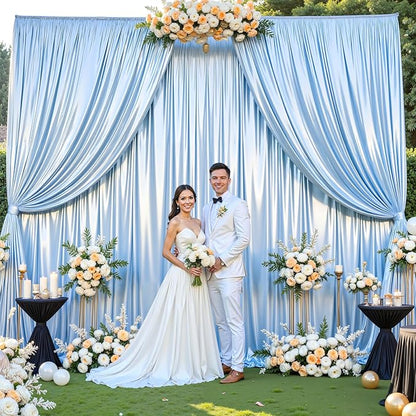 Blue Glitter Backdrop Curtain for Parties Wedding,10Ft x 10Ft Satin Shimmer Photo Backdrop,Non-Wrinkle Sparkle Drapes for Backdrops,Back Drop for Photography, Birthdays,Weddings,Prom