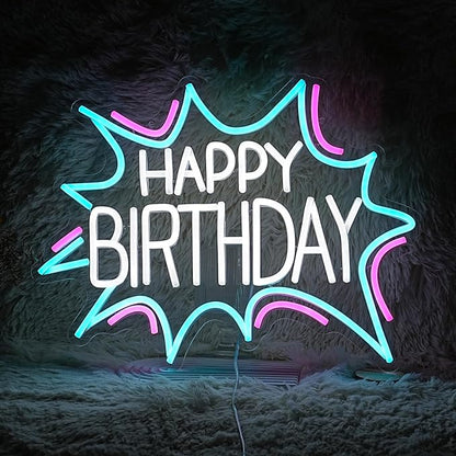 Happy Birthday Neon Sign Dimmable Celebrate Birthday Neon Light Powered by USB Gleaming LED Happy Birthday Lignt Up Sign for Birthday Paty Decoration Bedroom Birthday Gifts(16.7”*12.8”)