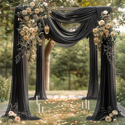 Black Wedding Arch Draping Fabric 3 Panels 30'' x 20FT Black Drapes Sheer Fabric Backdrop Arch Draping Fabrics for Wedding Ceremony Birthday Party Bridal Shower Decoration