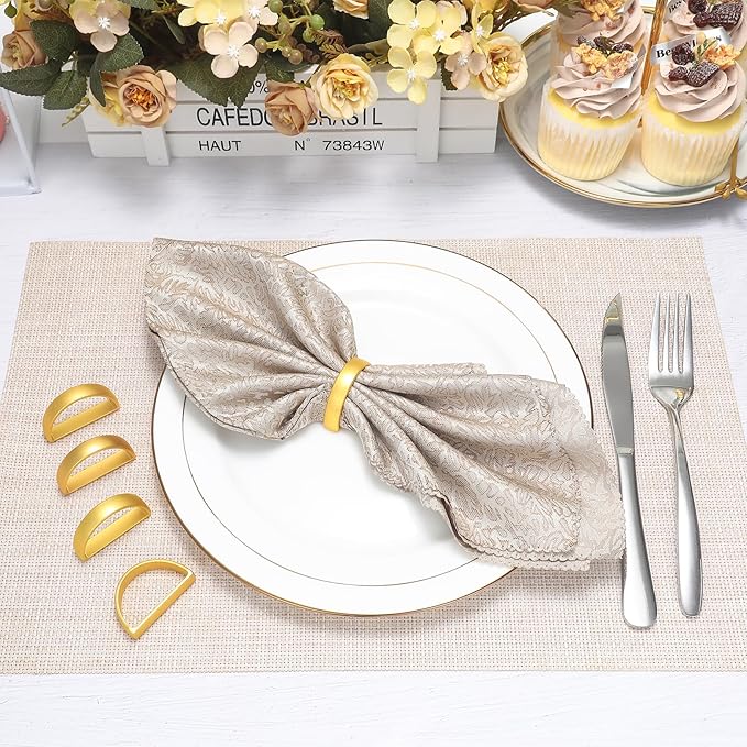 KPOSIYA Napkin Rings Set of 8, Metal Gold Napkin Rings Bulk for Table Settings, D-Shape Napkin Holders Rings for Dinner Table Decor, Easter, Fall,Thanksgiving, Christmas, Party,（Matte Gold，8 pcs）
