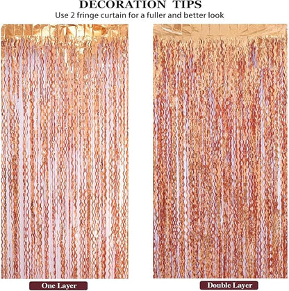 4 Pack 3.3x6.6ft Wavy Orange Foil Fringe Backdrop Curtains -Tinsel Streamers Metallic Foil Fringe Backdrop Door for Halloween, Graduation,Baby Shower,Gender Reveal