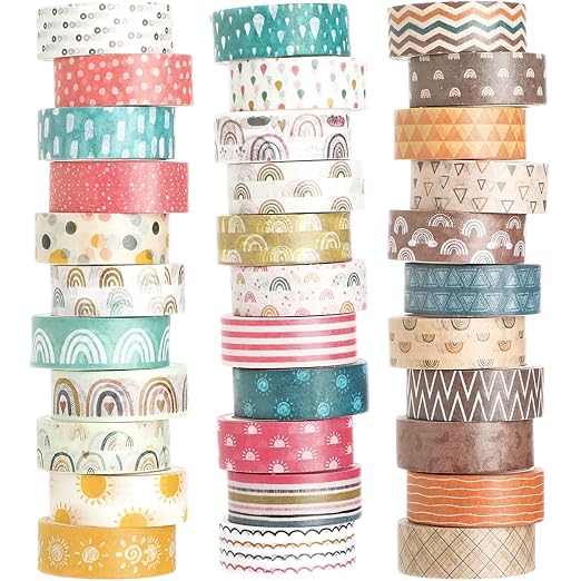 TaoBary 33 Rolls Holiday Plaid Washi Tape, 15 mm Seasonal Washi Tape Set Bohemian Colorful Vintage Cute for Card Wrapping Craft(Charming Style)