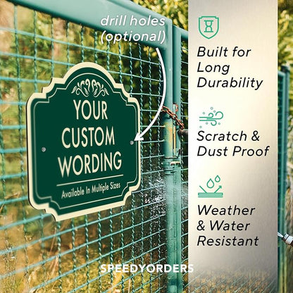 Custom Decorative Outdoor Metal Sign, Personalized Aluminum, Customized Driveway, Waterproof Made in USA - Design 2, Forest Green 18x12 In