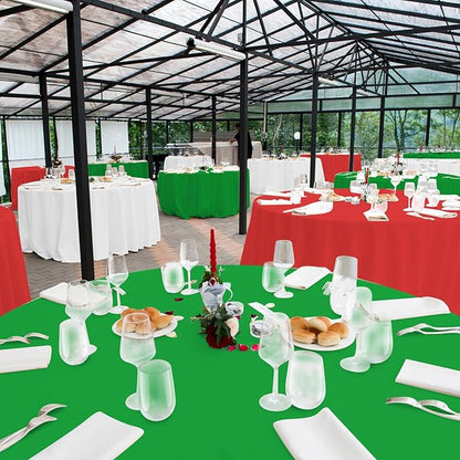 6 Pack Christmas Round Disposable Tablecloth, Red White Green Circle Plastic Tablecloth Bulk, Italy Theme Table Covers for Christmas Family Gathering Dining Banquet Italian Party Decoration,84inch
