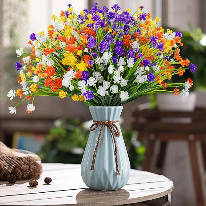 AmyHomie 20 Bundles Artificial Flowers for Outdoor UV Resistant Faux Flowers No Fade Fake Plastic Plants Garden Porch Window Box Decorating(Mix Color)