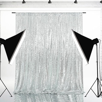 Eternal Beauty Silver Sequin Backdrop, 8x8 Ft Glitter Background Curtains for Shimmer Photography Party Wedding Birthday Back Drop Decor