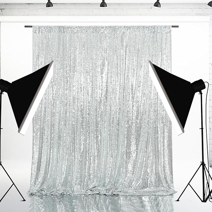 Eternal Beauty Silver Sequin Backdrop, 6x6 Ft Glitter Background Curtains for Shimmer Photography Party Wedding Birthday Back Drop Decor