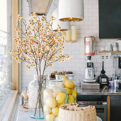 Uieke 3PCS Silk Cherry Blossom Branches, 40.5in Artificial Cherry Blossom Flowers Long Stems Fake Flowers Arrangements for Tall Vase Wedding Home Japanese Decor, Yellow Pink