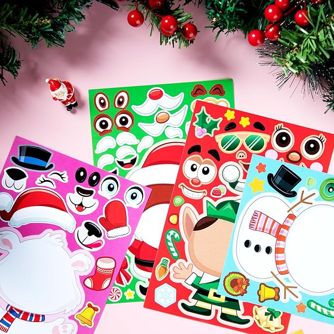 JOYIN 24 Pcs Christmas Make-a-face Stickers, Make Your Own Characters Mix and Match Sticker Sheets with Santa Claus, Snowman, Reindeer, Elf for Kids Party Favors, Holiday Presents, Class Activities