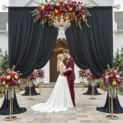 50x12ft Wrinkle Free Black Backdrop Curtain for Wedding Parties,10 Panels 5×12 ft Long Soft Silky Polyester Fabric Backdrop Drapes Black Photo Back Drop Curtains for Party Photography Background Cloth