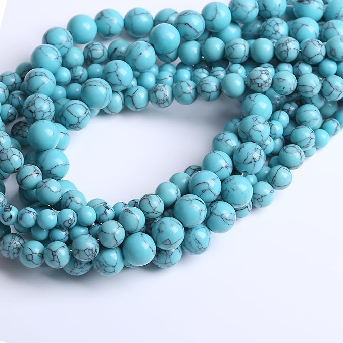 Lake Blue Turquoise Stone Beads Gemstone Round Crystal Energy Jade Beads Stone Beads for Jewelry Making DIY Bracelet Necklace Jewelry Making 1 Strand 15.5inch 45PCS 8MM