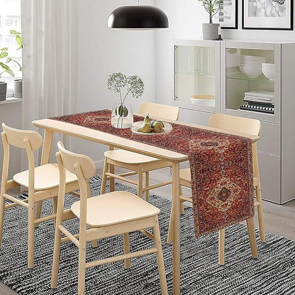 Boho Floral Vintage Table Runner, Paisley Retro Red Flower Rustic Country Farmhouse Abstract Pattern for Home Kitchen Table Decor Dining Coffee Room Party Decor 13x90in