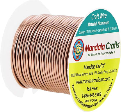 Mandala Crafts 14 Gauge Anodized Aluminum Craft Wire for Jewelry Making - 60 FT Colored Flexible Light Brown Wire - Bendable for Bonsai Armature Crafting Sculpting