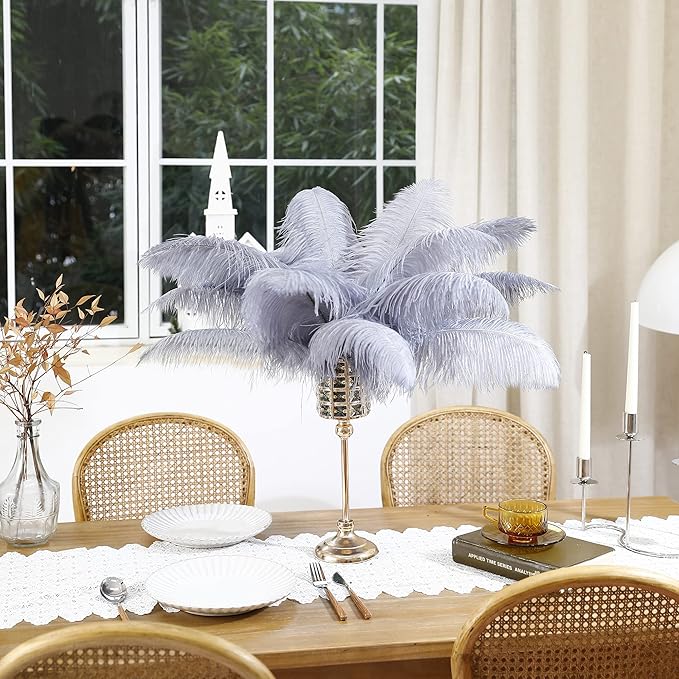 Larryhot Natural Ostrich Feathers for Vase - 16-18 inch 10pcs for Wedding Party Centerpieces,Flower Arrangement and Home Decorations (Gray)