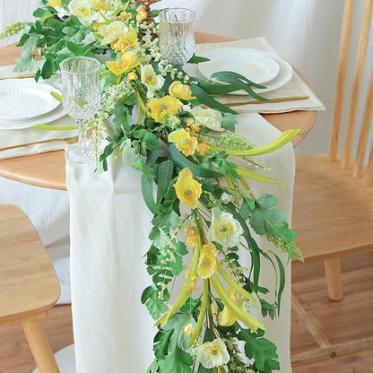 Mizii Yellow Artificial Flower Garland 6FT Fake Poppy Floral Garland Hanging Vines Spring Summer Flowers Decorations for Mantle Table Centerpieces Room Wall Fireplace Wedding Decor (Yellow)