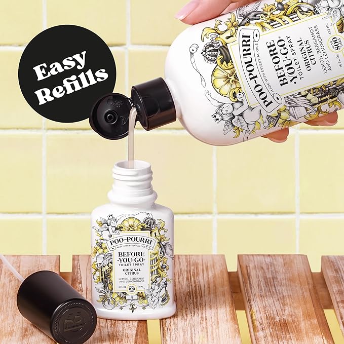 Poo-Pourri Before-You-Go Toilet Spray Refill, Original Citrus, 16 Fl Oz, Up to 800 Uses, Bathroom Odor Deodorizer with Essential Oils for Home or Work, Lemon, Bergamot and Lemongrass Scent