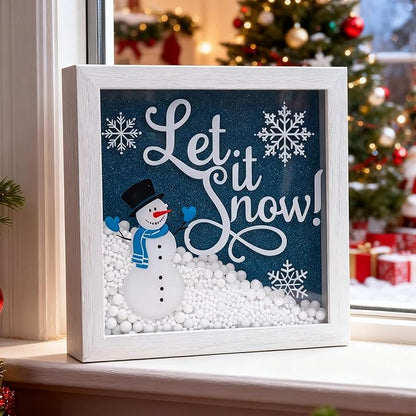 Christmas Wooden Tabletop Sign Blue Snowman with Snowflake Block Sign Xmas Table Centerpiece for Winter Holiday Party Home Shelf Fireplace Mantle Decoration