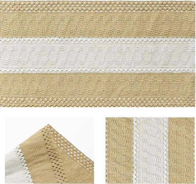 Artoid Mode Burlap Brown Farmhouse Rustic Table Runner, Seasonal Hollow Kitchen Dining Table Decoration for Home Party Decor 12x60 Inch