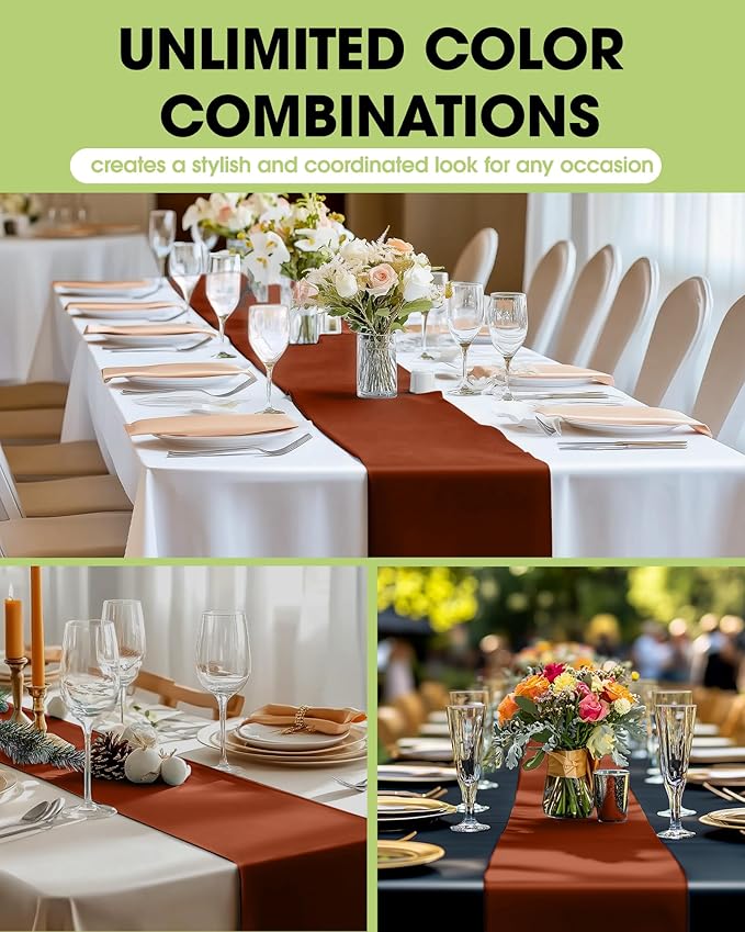 Pureegg Terracotta Plastic Table Runners - 10 Pack, 14'' x 108'', Water Resistant & Disposable Centerpiece Decorations for Table Cloth, Wedding, Birthday, Holiday, Baby Shower, Party, Home Decor