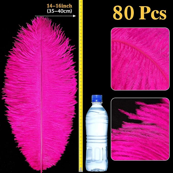 80 Pcs Large Natural Ostrich Feathers Plumes 14-16 Inch Bulk for DIY Crafts Wedding Party Centerpiece Vase