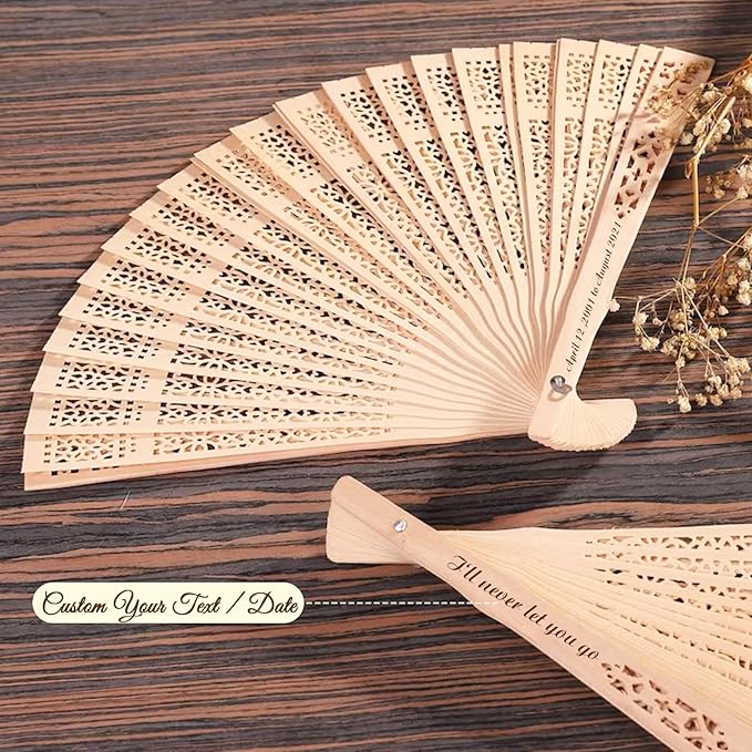 100Pcs Personalized Folding Hand Fans Custom Engraved Summer Wedding Fans,Personalized Wooden Fans Party Favor Bridal Shower Gifts for Guests