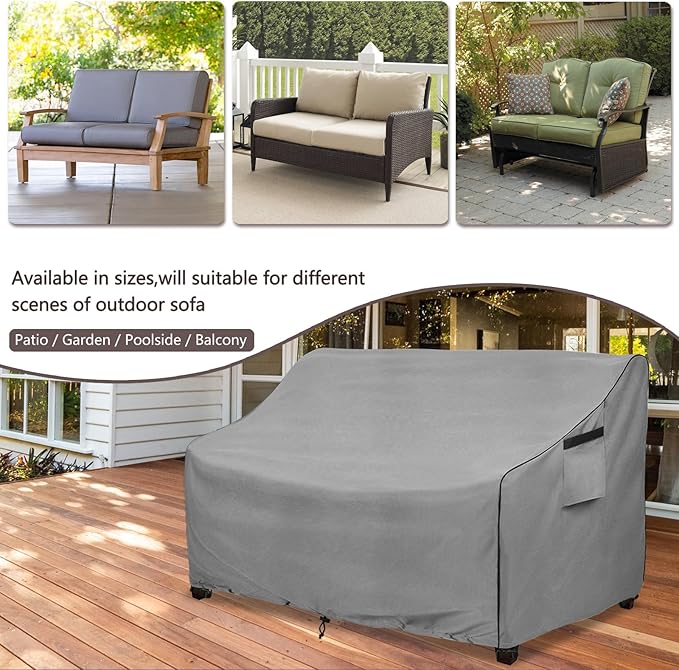 okcool Heavy Duty Patio Sofa Cover, 100% Waterproof 3-Seater Outdoor Sofa Cover Fits up to 85W x 38D x 35H Inches, Lawn Patio Furniture Covers,Grey