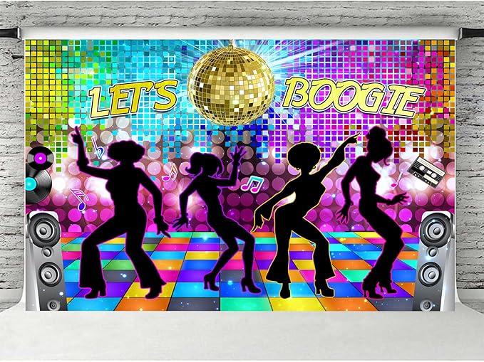 Dance Party Backdrop Retro 80s 90s Theme Stage Dance Ball Music Birthday Party Decoration DJ Photography Background 10 x 8 ft for Baby Shower Picture Photo Shoot Polyester Fabric, Multi