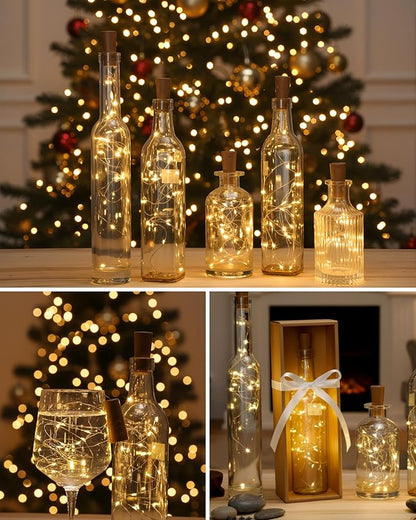 Hortsun 80 Pack Wine Bottle Lights with Cork Fairy Mini String Lights Battery Operated Mini Waterproof 7 ft Silver Wire 20 Led Cork Shape for Christmas, DIY, Party, Decor, Wedding, Bar(Warm White)
