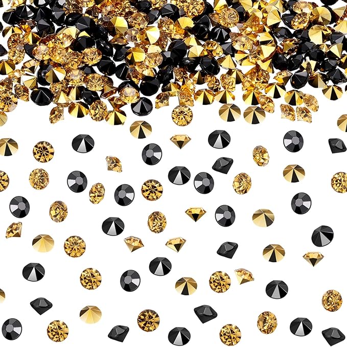 10000 Clear Wedding Table Scatter Confetti Crystals Acrylic Diamonds Rhinestones for Table Centerpiece Decorations Wedding Decorations Bridal Shower Decorations Vase Beads (Gold and Black, 4 mm)
