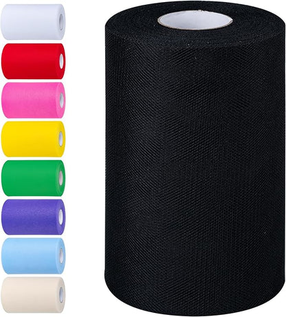 Black Tulle Fabric Rolls 6 Inch by 100 Yards (300 feTulle Roll Spool Fabric for DIY Tutu Skirt Baby Shower Birthday Party Wedding Decorations Christmas Craft Supplies (Black)