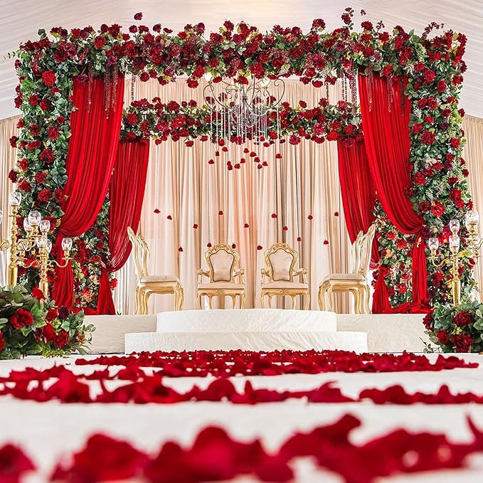 10ft x 10ft Red Backdrop Curtains for Parties, Fabric Satin Background Curtain with Rod Pockets for Weddings, Birthday, Baby Shower, Photography, Graduation Party Backdrop Drapes, 2 Panels