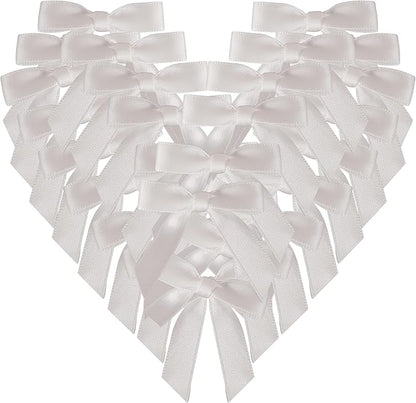 50pcs 1-1/2" Mini White Satin Ribbon Bows Without Twist Ties for Crafts Gift Wrapping Packing Christmas Decoration (White)