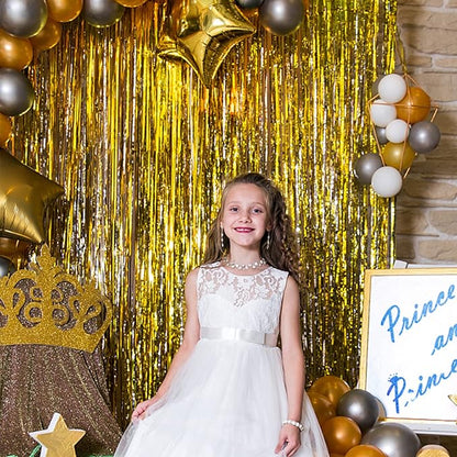 20 Pack Foil Curtain Backdrop Gold Metallic Tinsel Foil Fringe Curtains Photo Booth Props for Birthday Wedding Engagement Baby Shower Bachelorette Christmas Holiday Celebration Party Decorations