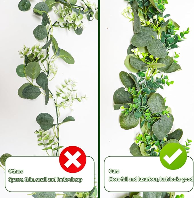 MAKHOT 5.9FT Eucalyptus Garland, Artificial Greenery Garland Flower, Green SpringGarland Wreath Vines Decorations, Fake Silver Dollar Eucalyptus Leaves Vines for Table Home Wedding Mantle Party Decor