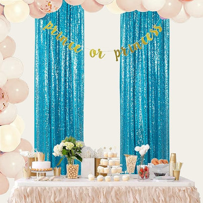 ShinyBeauty Sequin Curtains 4 Panels - Aqua Blue Shimmer Backdrop for Mermaid Parties & Baby Showers Shimmer Fabric Backdrops(2FTx8FT, Turquoise)