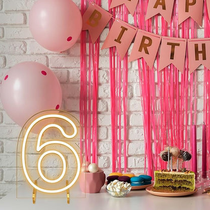 Number 6 LED Neon Sign Backdrop Birthday Party Decoration, 11.3" 11.3" Height Warm White Marquee Six Numbers Light Up Sign for Wedding Anniversary Window Wall Table, Indoor Battery Operated or USB
