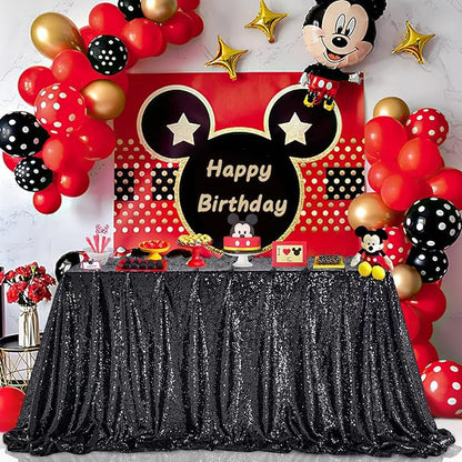 QueenDream Black Sequin Tablecloth 60" x 102" Black Table Cloth Rectangle Glitter Tablecloth for Wedding Birthday Party Ceremony Cake Dessert Table Decorations