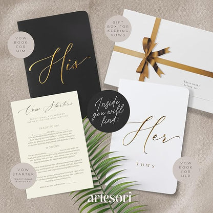 ARTESORI Premium Wedding Vow Book for Her & Him, Soft Touch, Gold Foil, 28 Lined Pages, Wedding Vow Books His and Hers, Wedding Essentials, Wedding Registry Ideas, His and Hers Gifts [White & Black]