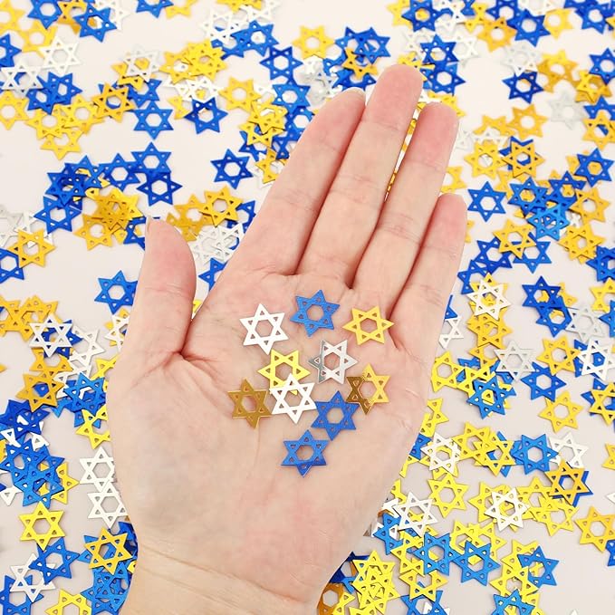 MARFOREVER Star of David Glitter Confetti, Hanukkah Confetti Table Decorations Gold Blue Silver Chanukkah Metallic Foil Sprinkles Sequin for Jewish Festival Hanukkah Party Supplies Decor