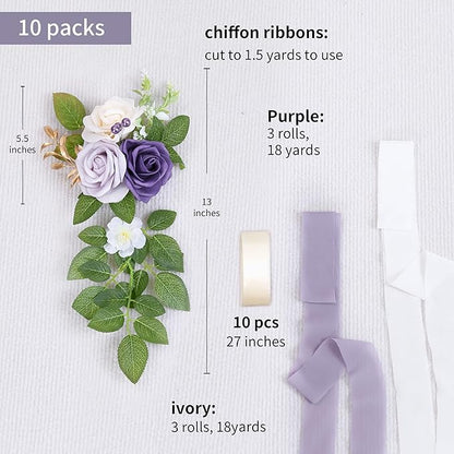 10 Wedding Aisle Decorations for Ceremony - Purple Chair Flowers for Aisle Decor and Church Pew Decorations