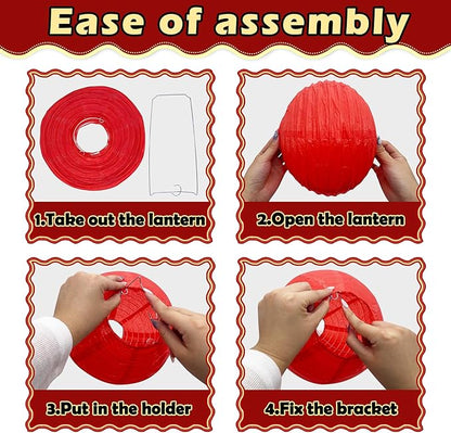 12Pcs Round Paper Lanterns Assorted Sizes (6" 8" 10" 12") for Home Decor, Wedding, Birthday, Hibachi Party, Casino Theme Party Decorations, Hanging Chinese Japanese Paper Lamps (Black Red Gold)