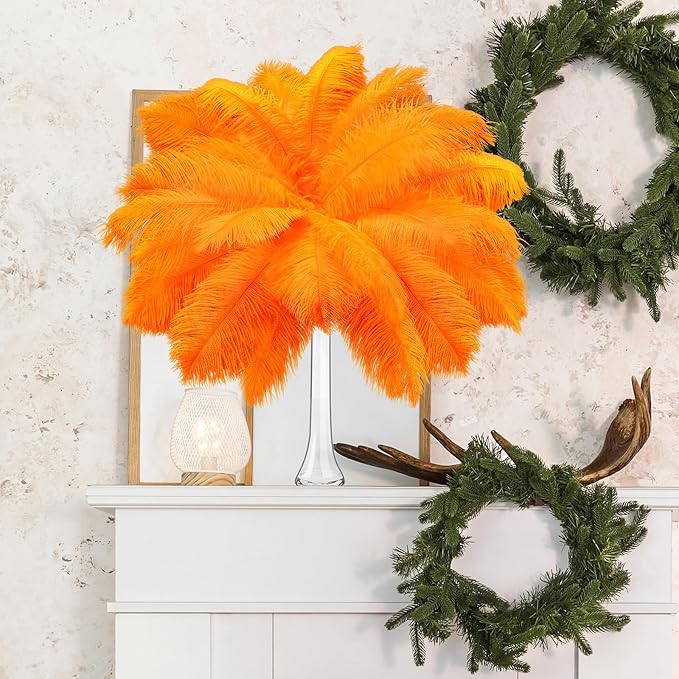 Maitys 90 Pcs Large Natural Ostrich Feathers Bulk 14-16 Inch (35-40cm) 12-14 Inch (30-35cm) 10-12 Inch (25-30cm) Ostrich Feathers Plumes for Centerpieces Wedding(Orange)