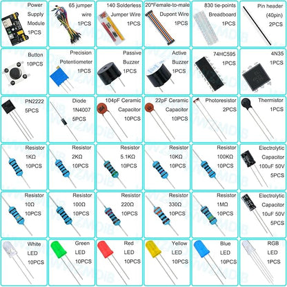 WWZMDiB 438 Pcs Electronics Breadboard Kit Beginner Starter Kit Compatible with Arduino,STM32,Raspberry Pi