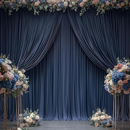 50ftx12ft Wrinkle Free Navy Blue Backdrop Curtain, 10 Panels 12FT Height Navy Blue Wedding Backdrop Drapes, Silky Polyester Back Drop Cloth for Birthday Photography Background Party Backdrop Draping