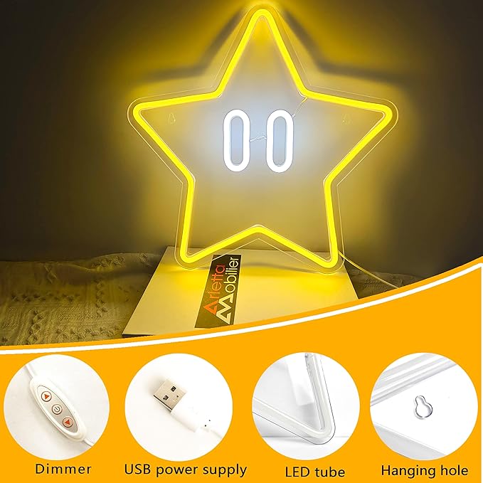 Star Neon Sign, Gaming Neon Sign for Game Room Decor, Man Cave, Kids Room,Super Star Gaming Wall Decor Gamer Gifts for Boys, Kids