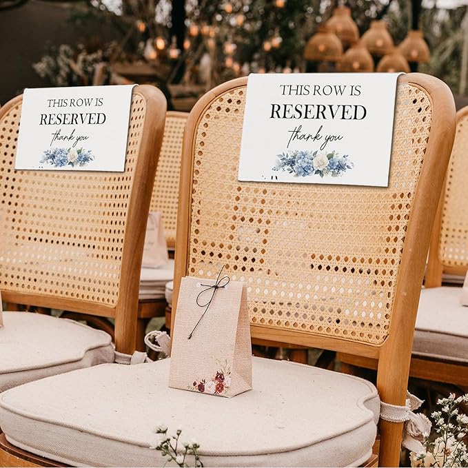Reserved Seating Chair Signs, This Row Is Reserved Pew Cloths Seating Placeholder for Church Pews, Wedding Decorations for Reception Parties Celebrations Event Meetings (Blue Floral, 4 PCS)