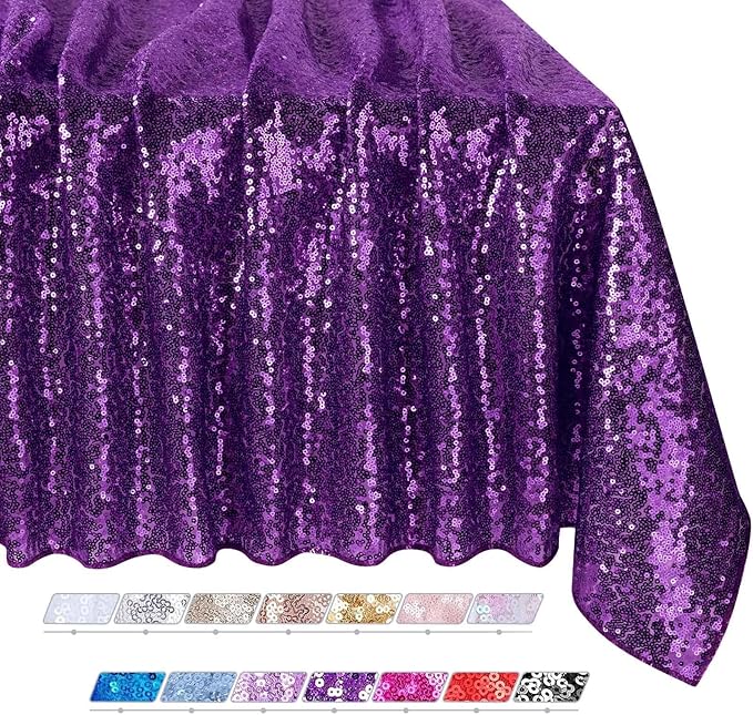 QueenDream Purple Tablecloth Party Table Decorations: 50x80 Inch Sequin Fabric Table Drapes for Graduation Birthday Bridal Shower Party Theme