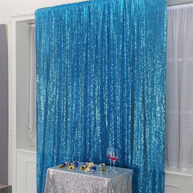 Eternal Beauty Turquoise Sequin Backdrop, 8x10 Ft Glitter Background Curtains for Shimmer Photography Party Wedding Birthday Back Drop Decor