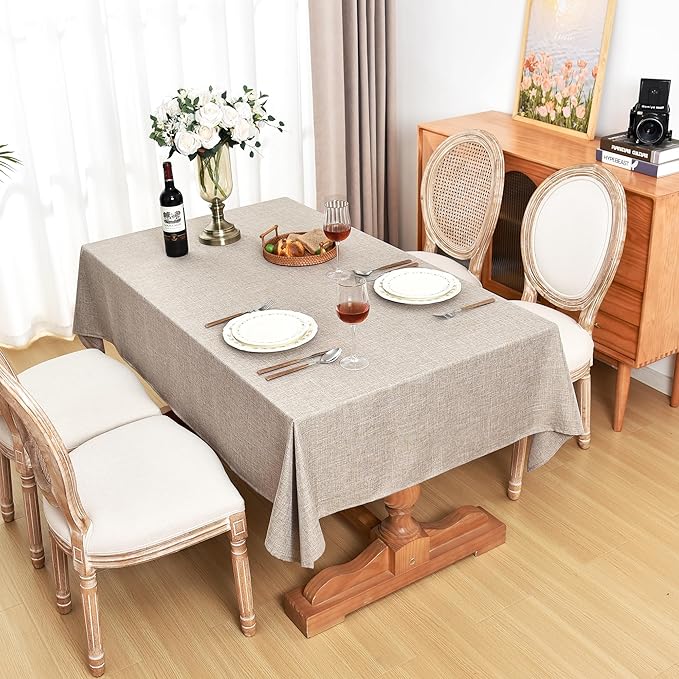 Fitable Nature Faux Linen Tablecloths Rectangle 60 x 84 Inch - 2 Pack Neutral Table Clothes for 4-6 Foot Tables, Wrinkle-Proof Faux Burlap Table Cover for Dining, Farmhouse, Outdoor Picnic, Camping