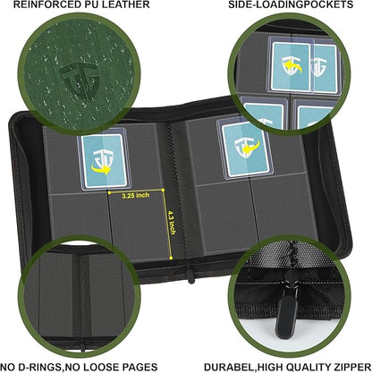 Toploader Binder,Holds 112 Toploaders, 4 Pocket Top Loader Binders for 3" x 4" Rigid Card Holders for Trading Cards or Sports Cards Binder (Dark Green)